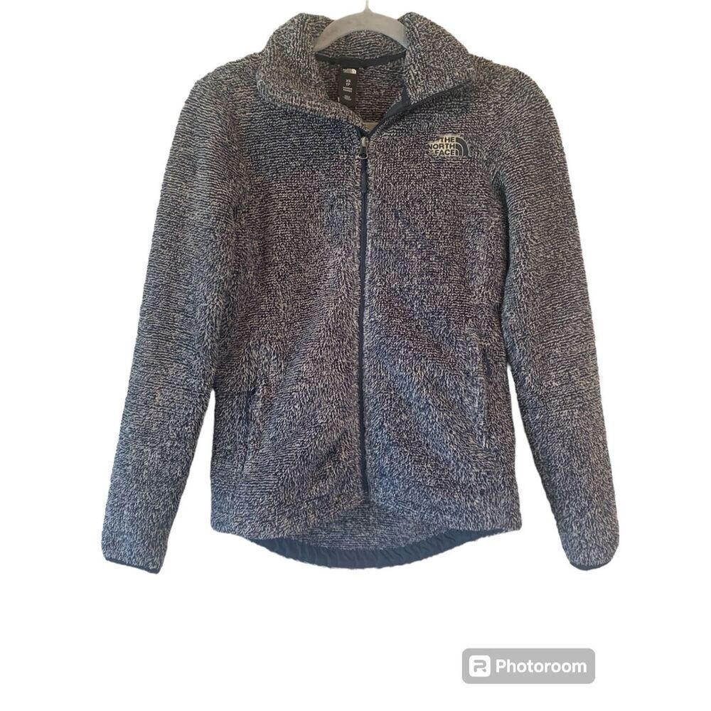 THE NORTH FACE Women’s S/P Fleece Jacket Gray Fuzzy Full Zip Pockets Logo